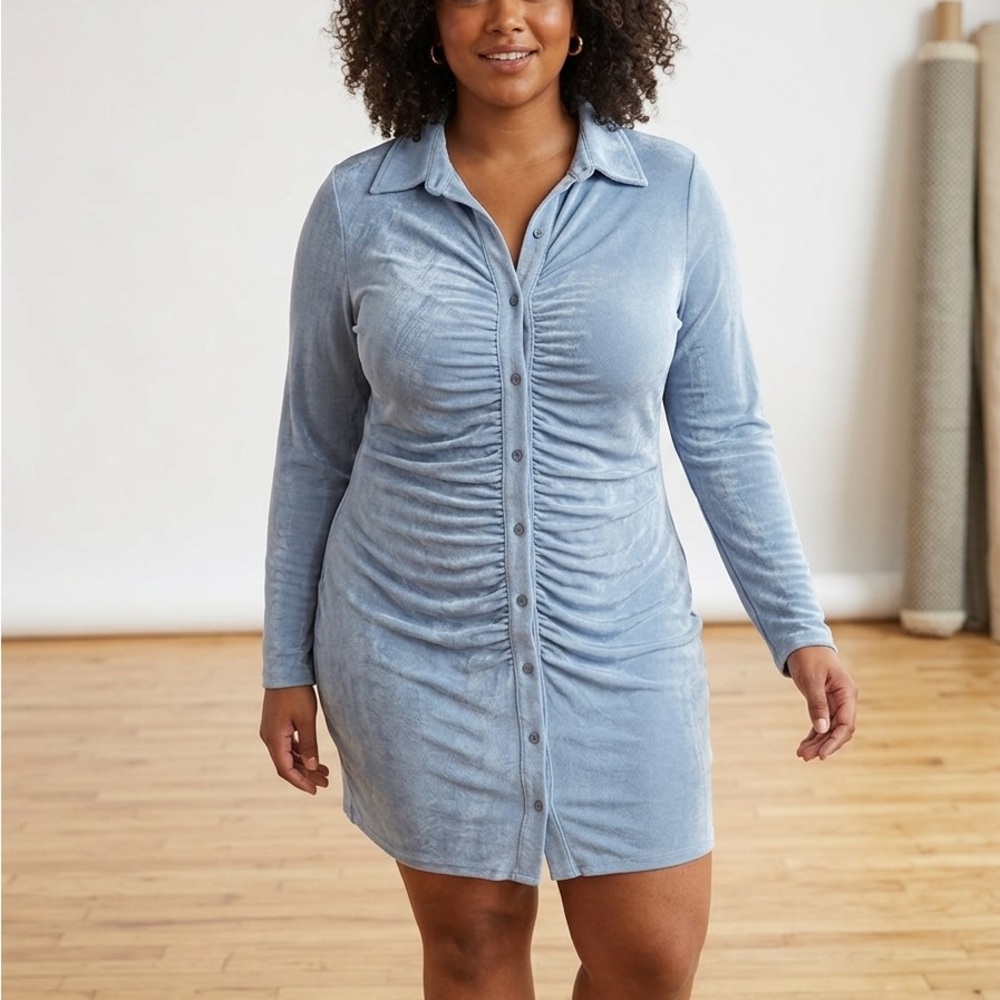 NWT Cotton On Bowie LS Shirt Mini Dress - Soft Blue XL